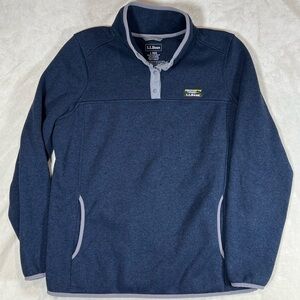 L.L. Bean Women’s Large Navy Better Sweater Pullover Logo Patch Front Pocket EUC
